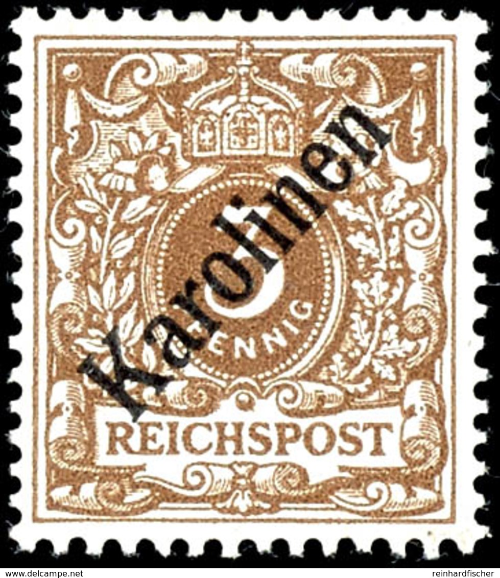 3 Pfennig Krone/Adler Mit Diagonalem Aufdruck "Karolinen", Tadellos Ungebraucht, Geprüft Engel, Michel 750,-, Katalog: 1 - Carolinen