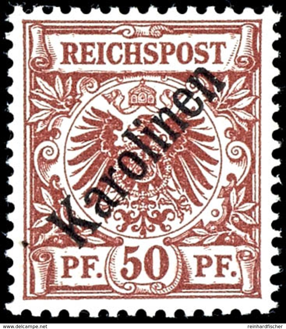 50 Pfg Krone/Adler Mit Diagonalaufdruck "Karolinen", Tadellos Postfrisch, Unsigniert, Mi. 1.800.-, Katalog: 6I ** - Carolinen