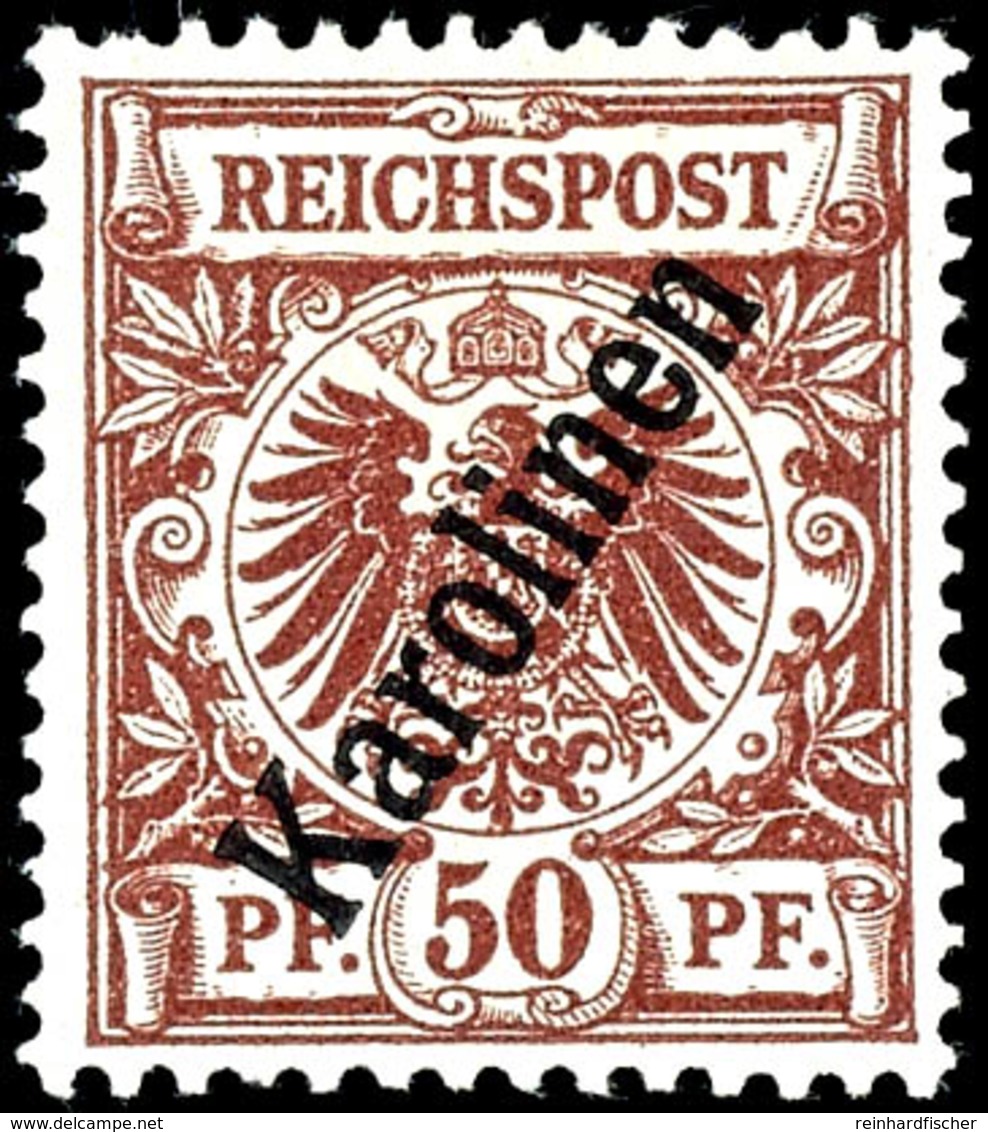 50 Pfennig Krone/Adler Mit Steilem Aufdruck "Karolinen", Postfrisch, Sauberes Stück, Ohne Signatur, Michel 170,-, Katalo - Carolinen