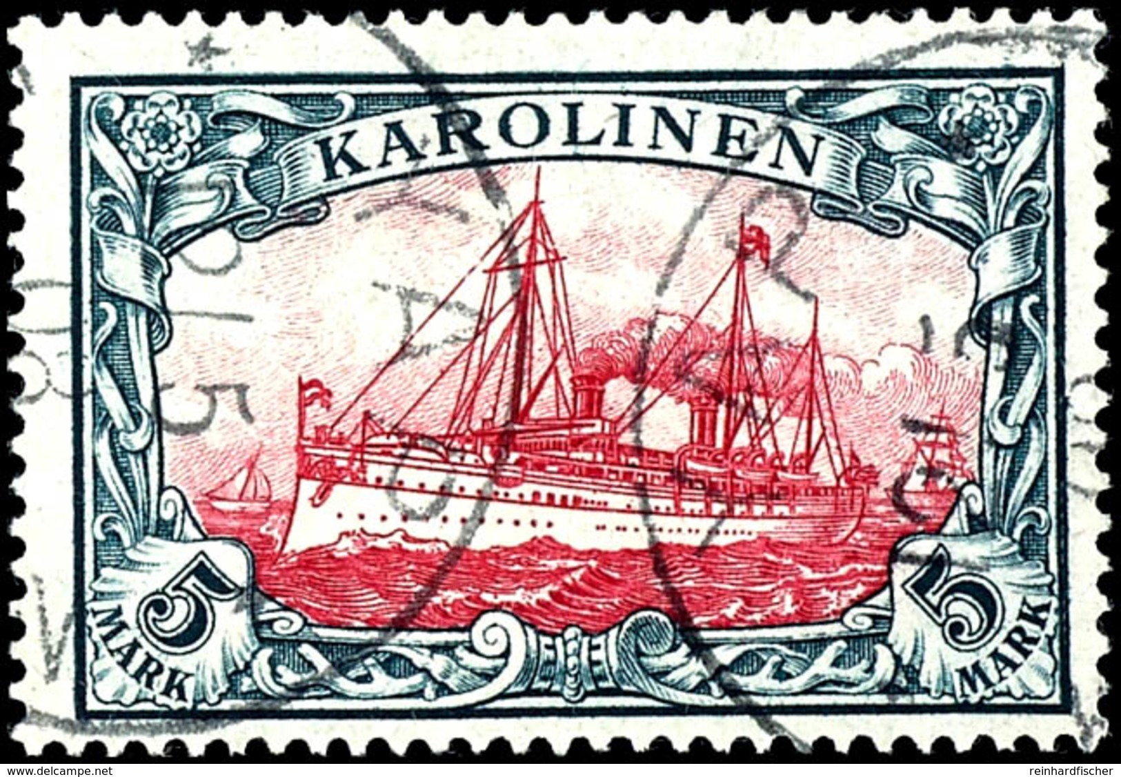 5 Mark Kaiseryacht, Tadellose Marke Mit 2 Teilstempeln "YAP", Geprüft Bothe, Michel 600,-, Katalog: 19 O - Caroline Islands
