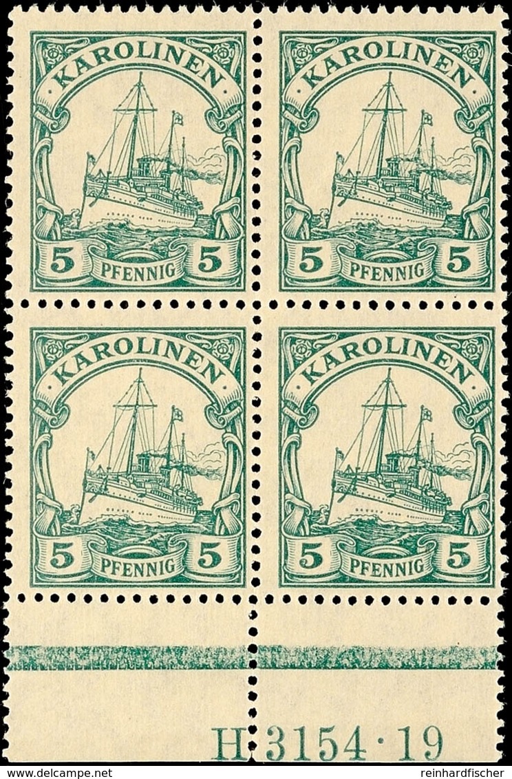 5 Pfg Kaiseryacht Mit Wasserzeichen, Postfrischer Viererblock Mit HAN 3154.19, Mi. 236.-, Katalog: A21 HAN ** - Karolinen