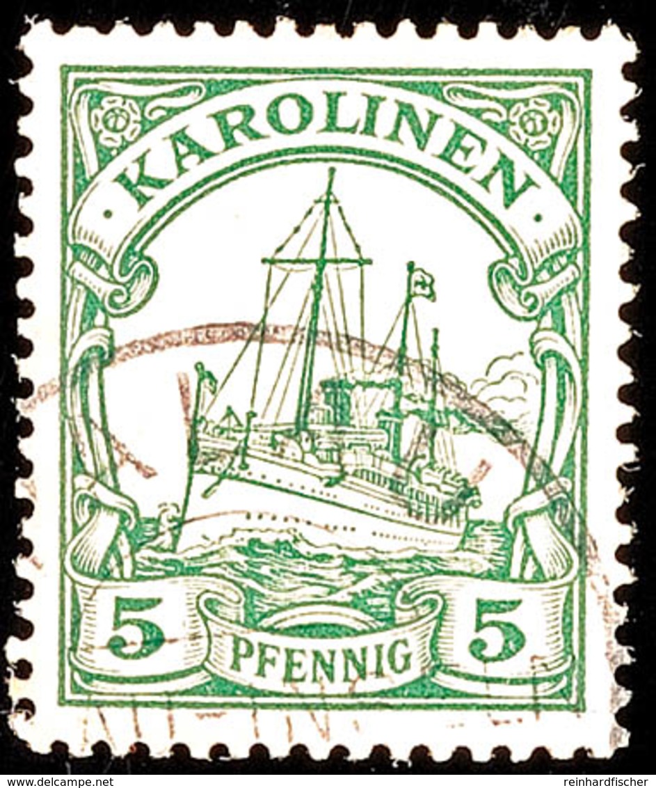 PALAU, Teilstempel Auf 5 Pf. Schiffszeichnung, Katalog: 8 O - Carolinen