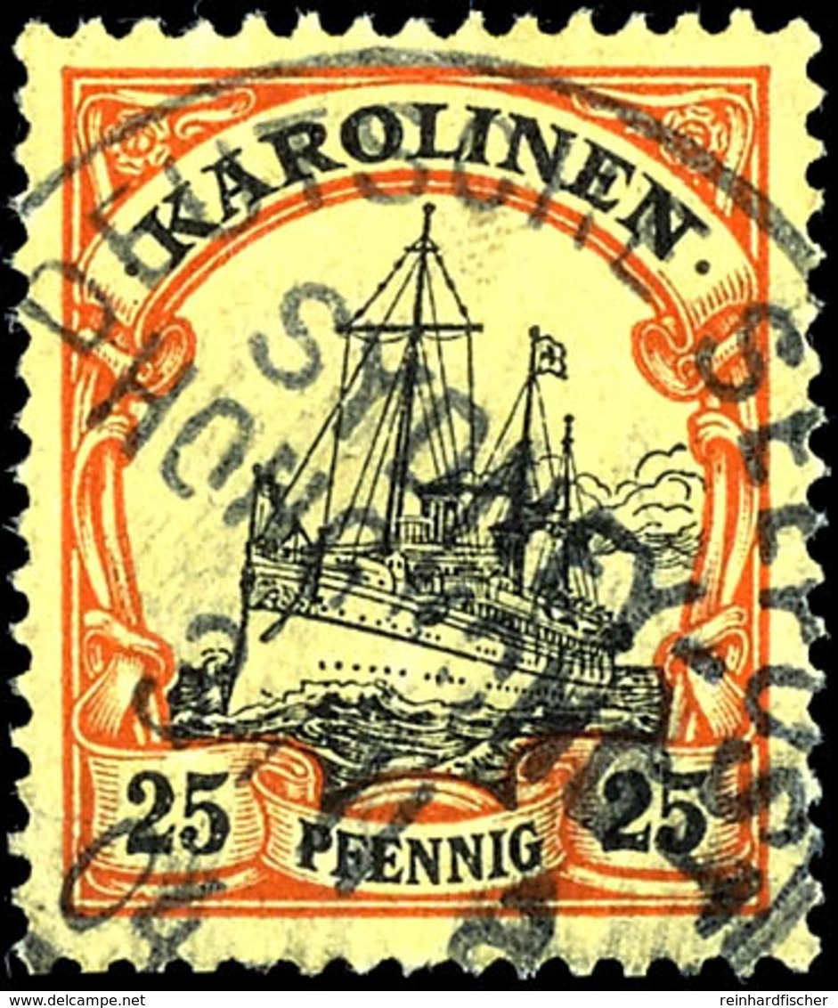 DEUTSCHE SEEPOST SYDNEY-HONGKONG A 3/11 04  Auf  25 Pfennig Orange/schwarz Auf Hellgelb, Tadellose Marke Mit Seltenem Ze - Carolinen