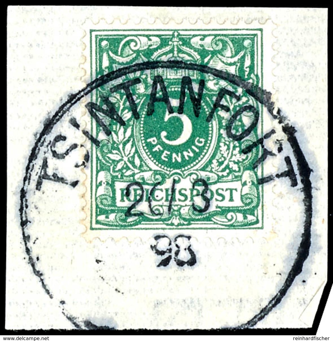 5 Pfennig Opalgrün, Schönes Briefstück, Stempel "TSINTANFORT", Michel/Steuer 300,-, Katalog: V46c BS - Kiaochow