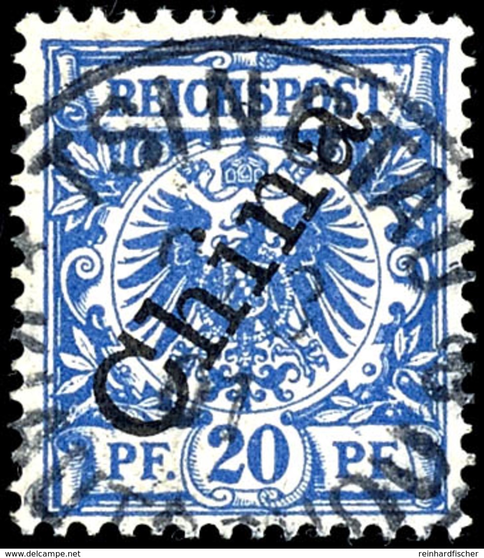 20 Pfennig Violettultramarin, Steiler Aufdruck, Schöne Marke Mit Stempel "TSINGTAU KIAUTSCHOU *a", Michel 240,-, Katalog - Kiaochow