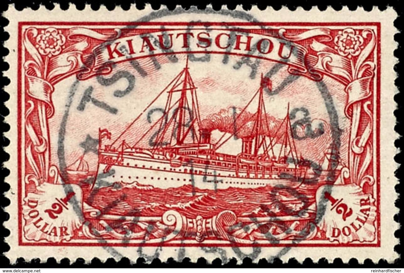 1/2 $ Kaiseryacht Ohne Wasserzeichen, Gestempelt TSINGTAU KIAUTSCHOU *a 28/1 14, Mi. 100,-, Katalog: 24B O - Kiaochow