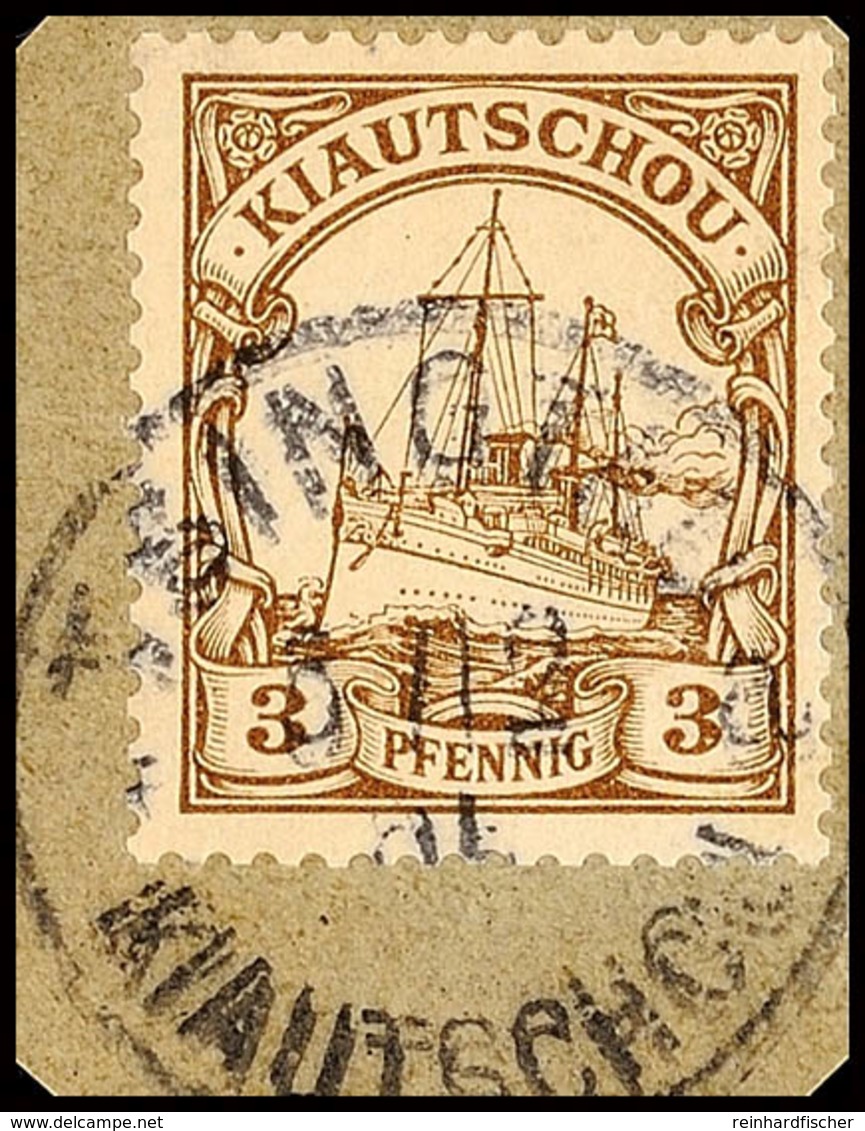TSINGTAU A 5/12 05, Arge Type 10 A, Klar Auf Briefstück 3 Pf. Kaiseryacht, Katalog: 5 BS - Kiauchau