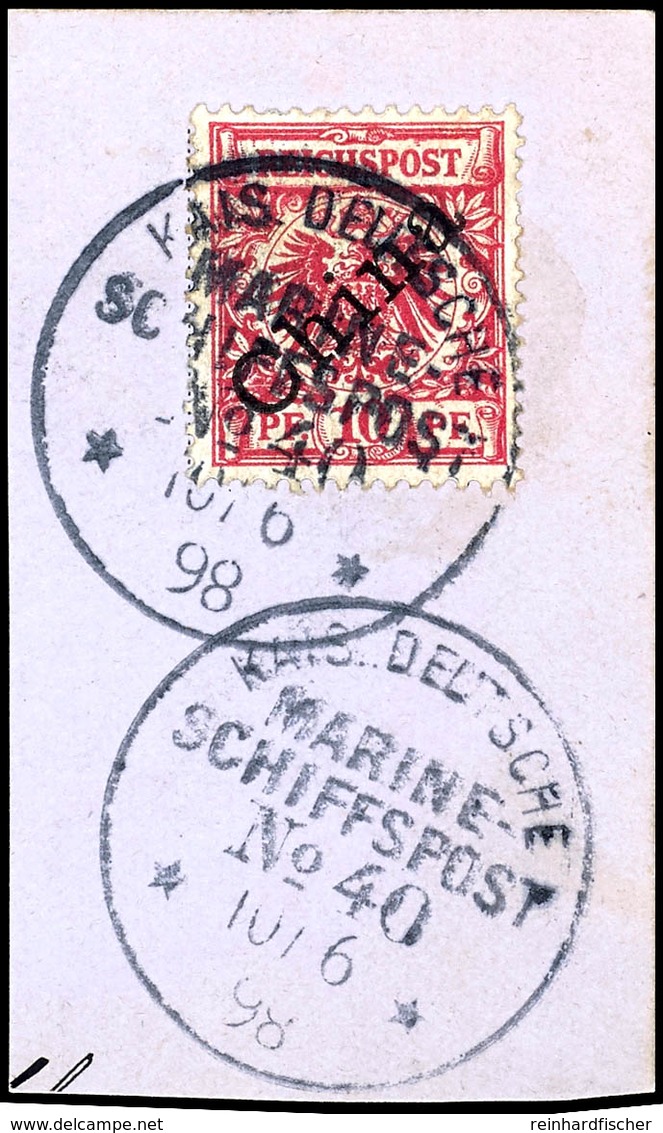 K.D. MSP No. 40 (SMS Deutschland) 10/6 98, Klar Und Zentr. Auf Briefstück China 10 Pfg. Krone/Adler, Katalog: 3I BS - Kiaochow