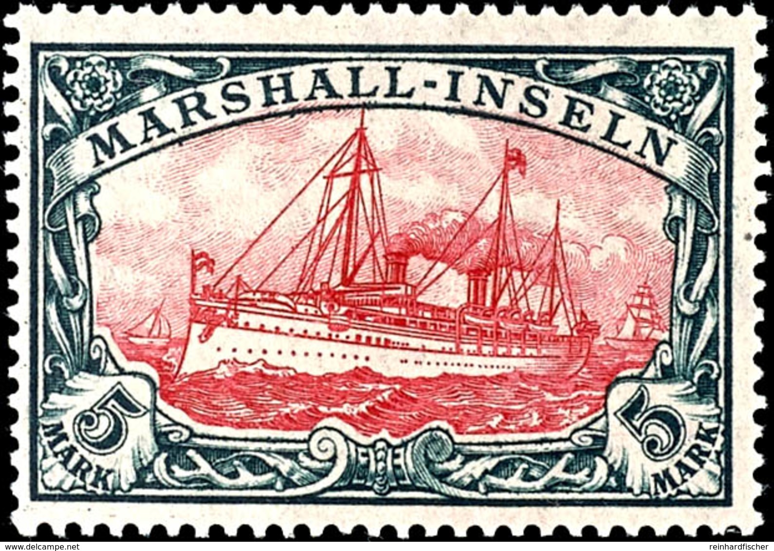 5 Mark Kaiseryacht, 25 : 17 Zähnungslöcher, Rahmen Und Mittelstück Type I, Tadellos Postfrisch, Mi. 240.-, Katalog: 27BI - Marianen