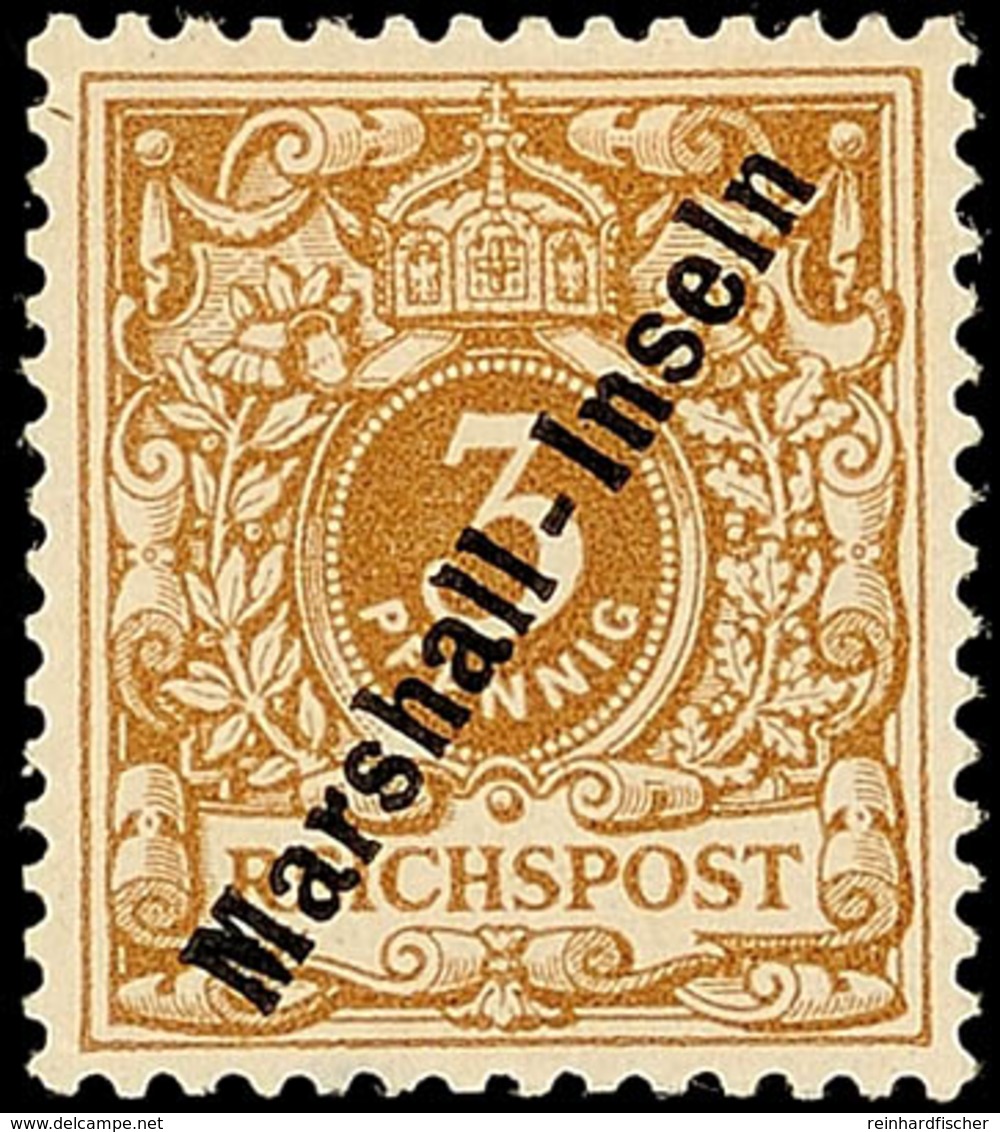 3 Pf. Lebhaftorangebraun * Min. Dünn, Mi. 350.-, Katalog: 7b * - Marshalleilanden