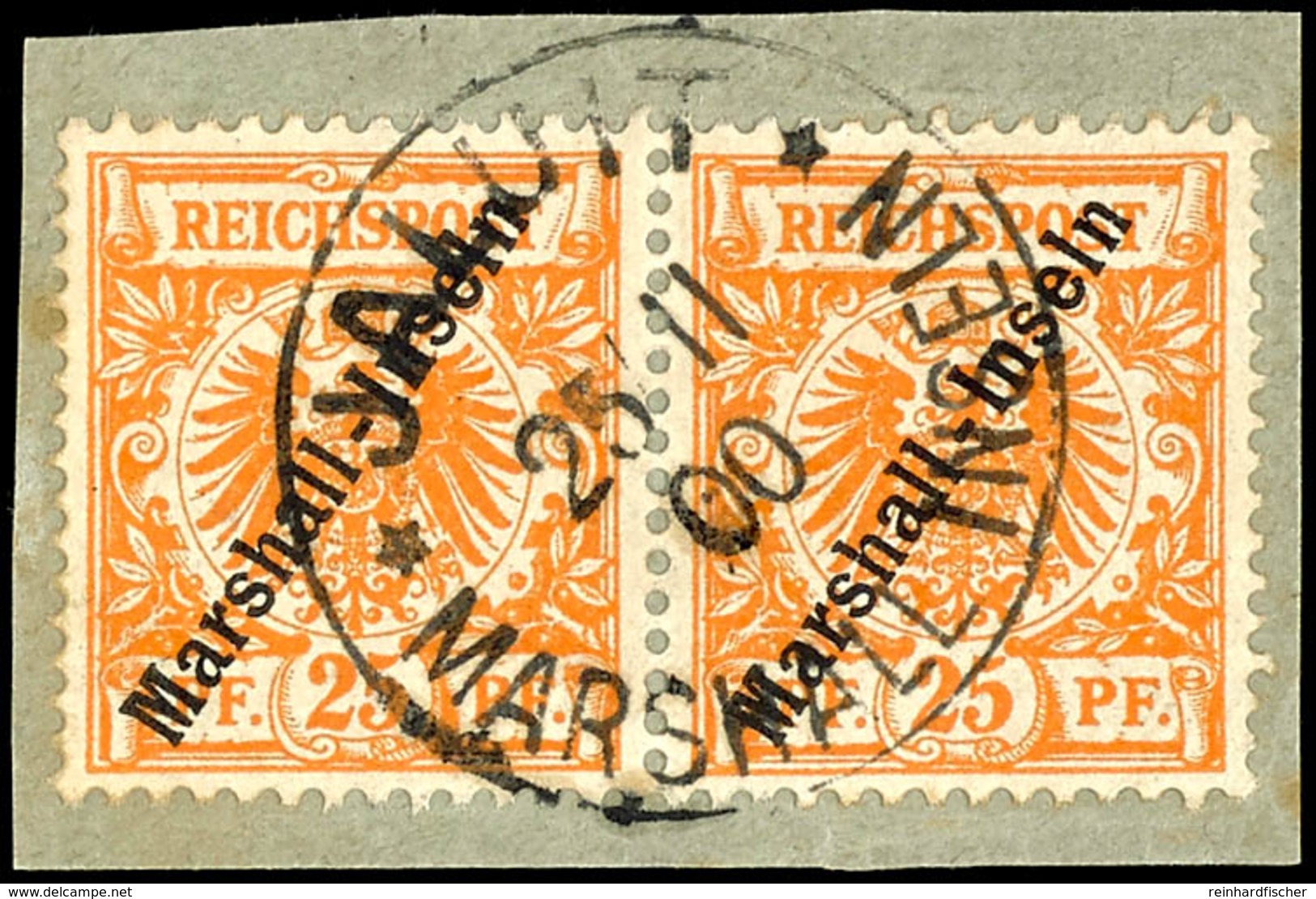 25 Pfennig Waagerechtes Paar, Kabinettbriefstück  Gepr. Bothe, Steuer BPP, Michel 110,-, Katalog: 11a(2) BS - Marshall Islands