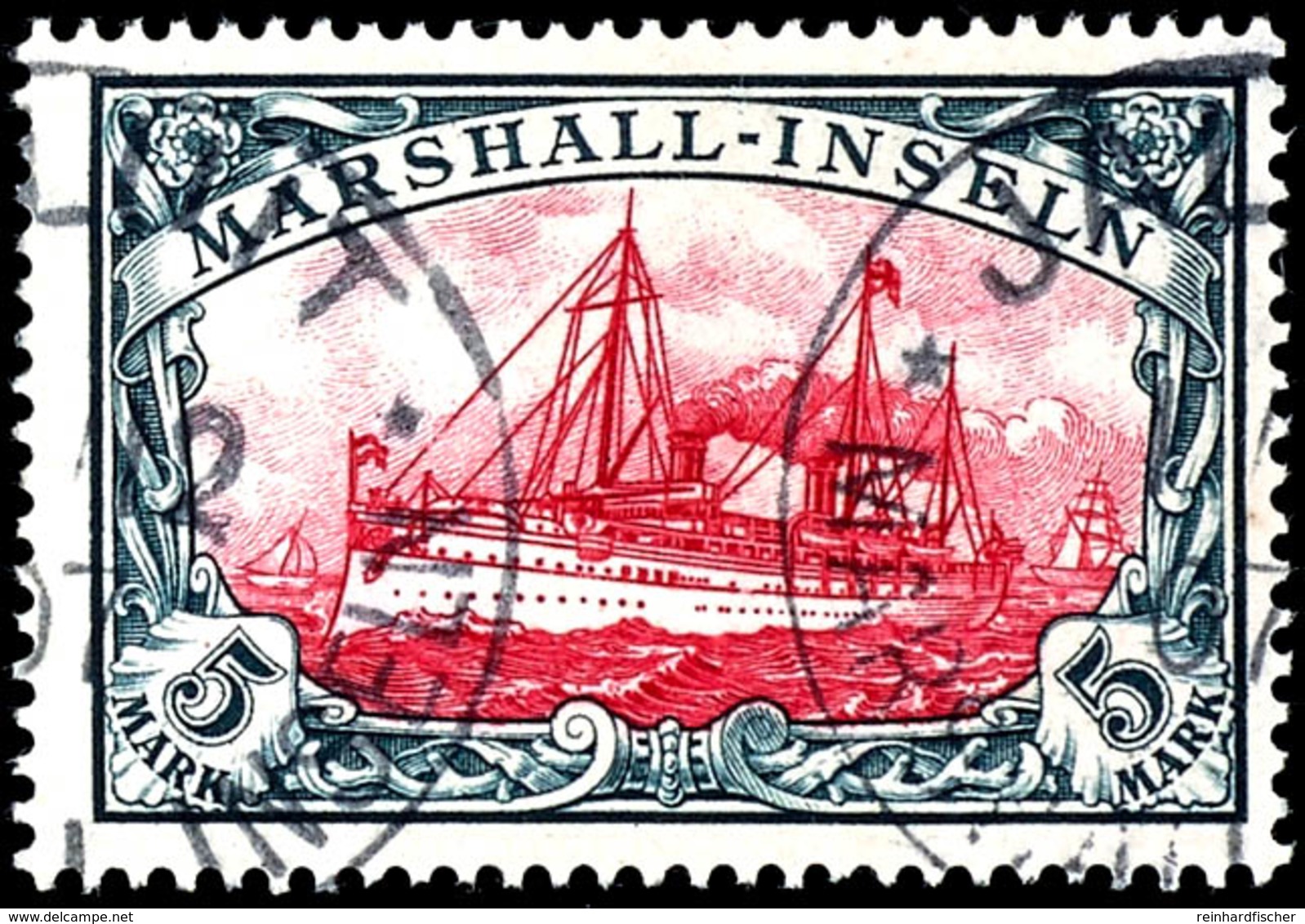 5 Mark Kaiseryacht, Tadelloses Stück, Gestempelt "JALUIT", Geprüft Pfenninger, Michel 600,-, Katalog: 25 O - Marshall Islands