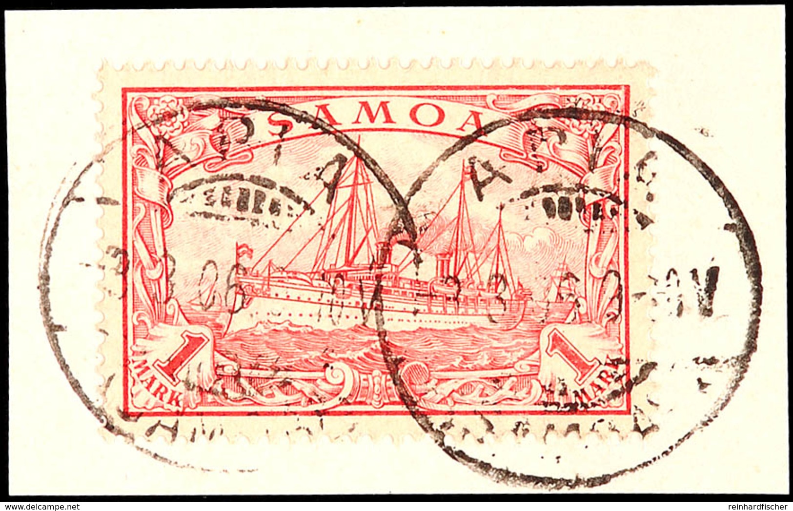 1 Mark Kaiseryacht Rot Tadellos Auf Briefstück, Gepr. Fischer, Mi. 70.-, Katalog: 16 BS - Samoa
