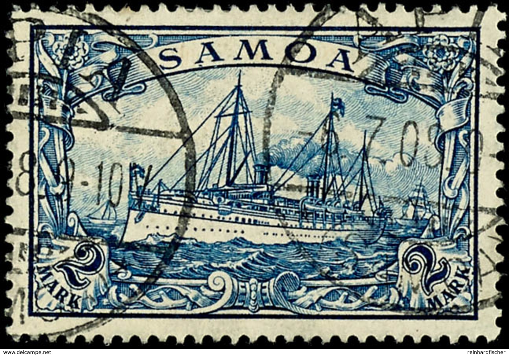 2 Mark Kaiseryacht, Gestempelt "APIA SAMOA", Tadellos, Michel 100,-, Katalog: 17 O - Samoa