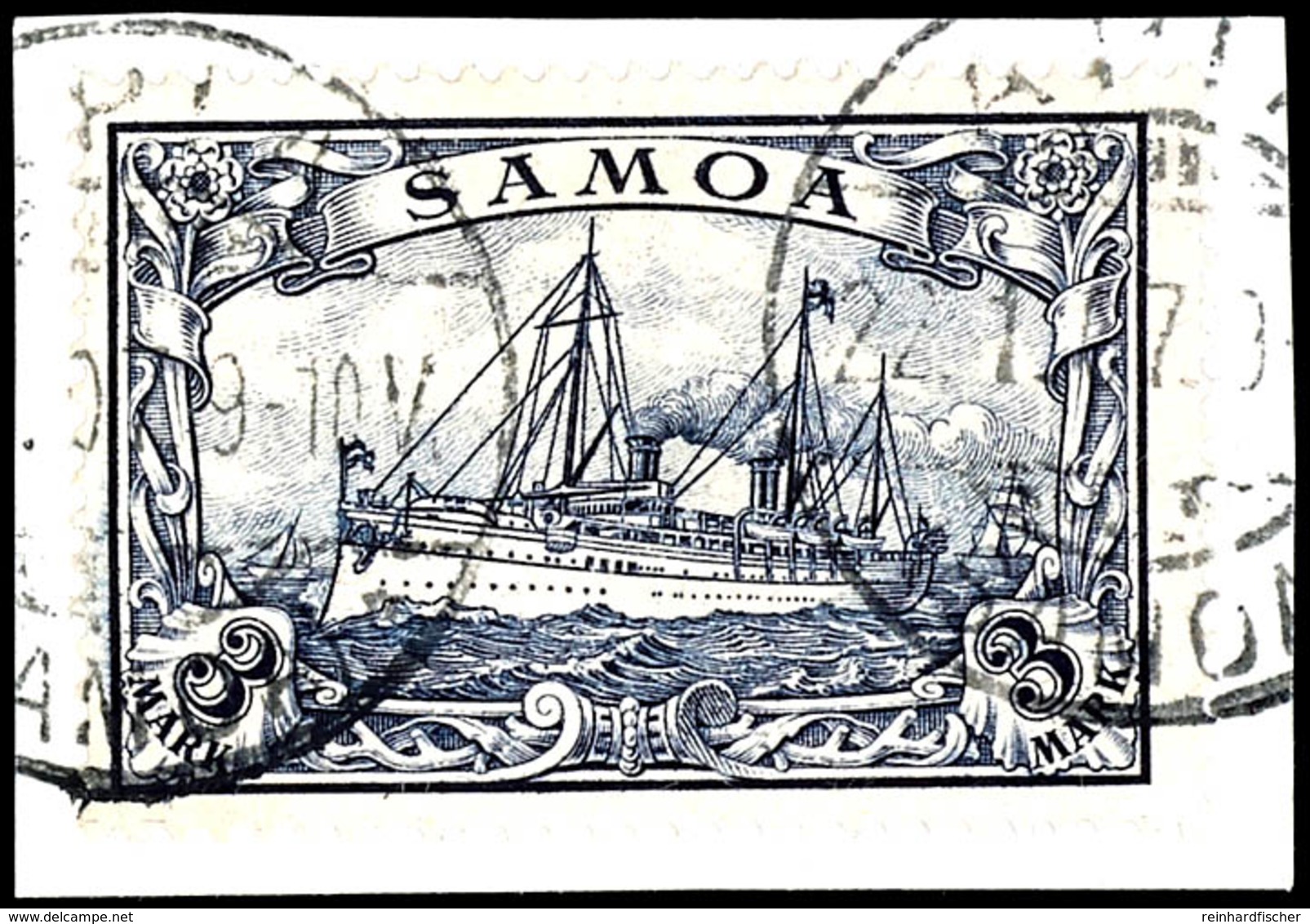 3 M. Kaiseryacht, Gestempelt "APIA 22.1.07" Auf Briefstück, Tadellos, Geprüft Jäschke-L. BPP, Mi. 170.-, Katalog: 18 BS - Samoa