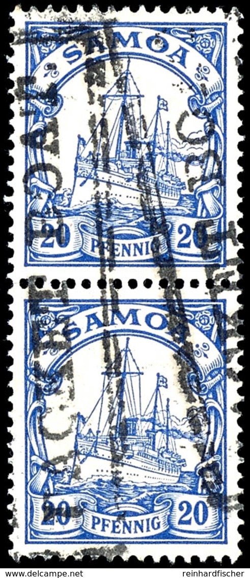 PACKET BOAT, Schwarzer Ra, Zweimal Auf Samoa 20 Pfg Kaiseryacht, Senkrechtes Paar, Sehr Selten, Tadelloses Kabinettstück - Samoa