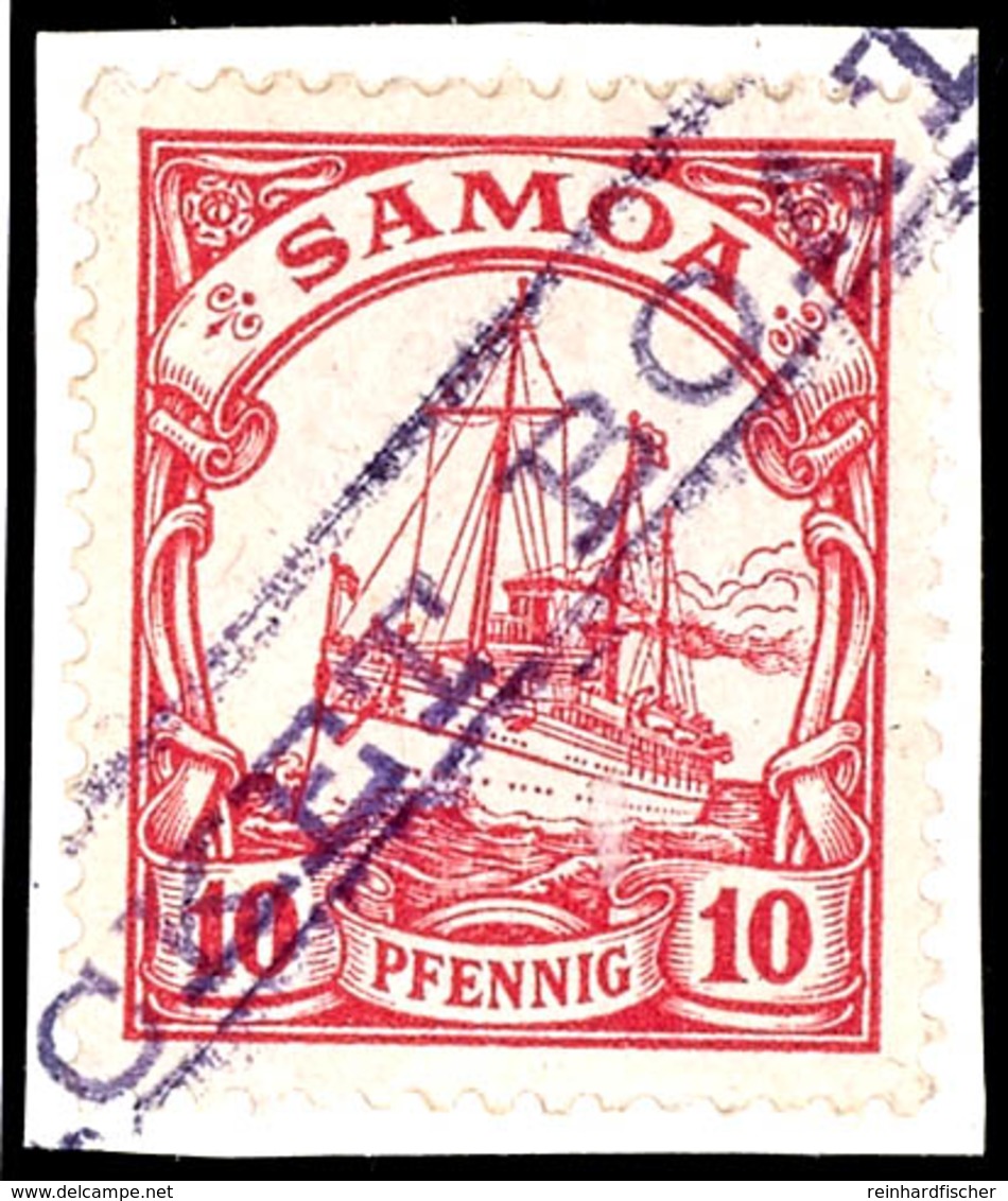 PACKET BOAT, Blauer Ra Auf Briefstück Mit Samoa 10 Pfg Kaiseryacht, Sehr Selten, Tadelloses Kabinettstück, Gepr. Dr. Ste - Samoa