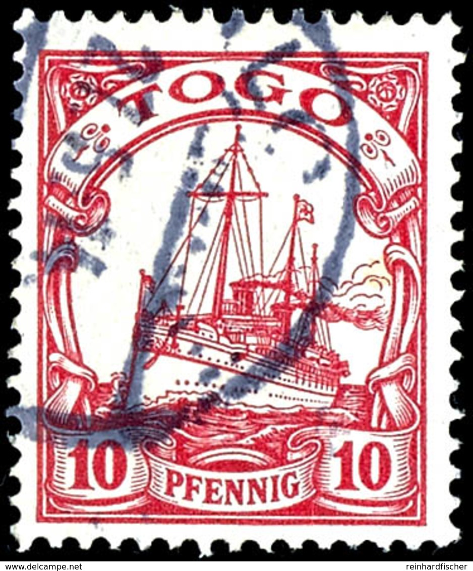 10 Pfennig Kaiseryacht Mit Wasserzeichen, Gestempelt, Pracht, Michel 140,-, Katalog: 22 O - Togo