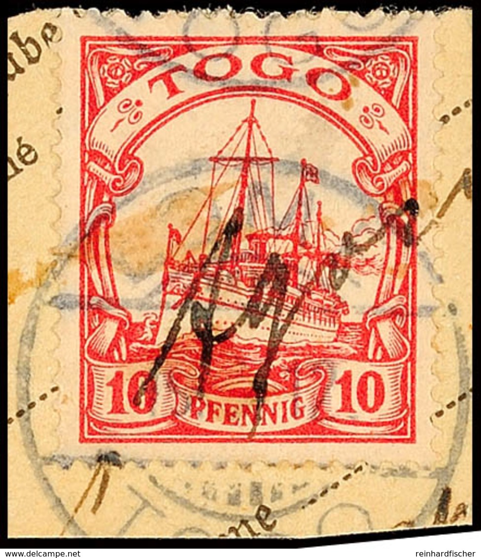 AGOME (Palime), Handschriftlich Auf Paketkartenausschnitt 10 Pf. Kaiseryacht Gestempelt LOME, Fotoattest R.F.Steuer BPP, - Togo