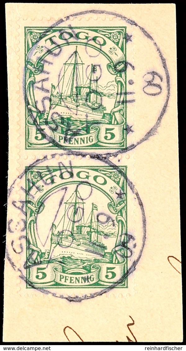ASSAHUN 11 9 09, Je Zentrisch Klar Auf Senkrechtem Paar 5 Pf. Kaiseryacht O. Wz. Auf Briefstück, Katalog: 8(2) BS - Togo