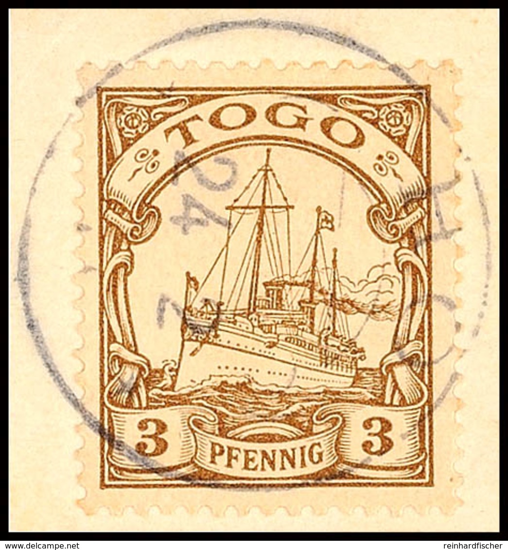 HO (TOGO) 24.2.11, Klar Und Komplett Auf Kabinett-Briefstück Mit 3 Pfg. Kaiseryacht Ohne Wasserzeichen, Geprüft Bothe, K - Togo