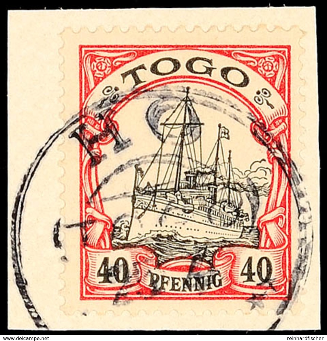 HO 25.4 Auf 40 Pfg Kaiseryacht Auf Briefstück, Gepr. Steuer BPP, Katalog: 13 BS - Togo