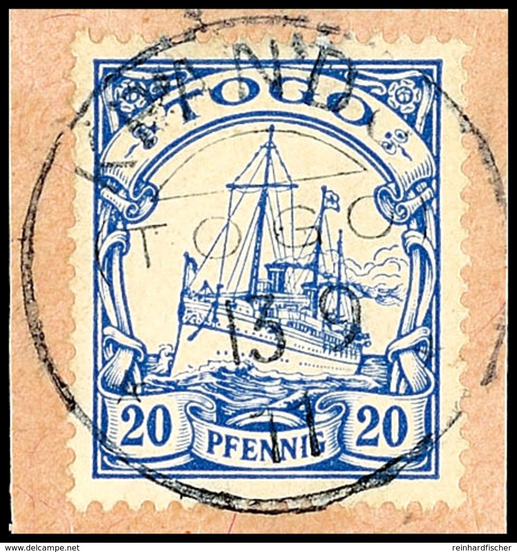 KPANDU (TOGO) 13.9.11, Klar Und Komplett Auf Kabinett-Briefstück Mit 20 Pfg. Kaiseryacht Ohne Wasserzeichen, Geprüft Bot - Togo