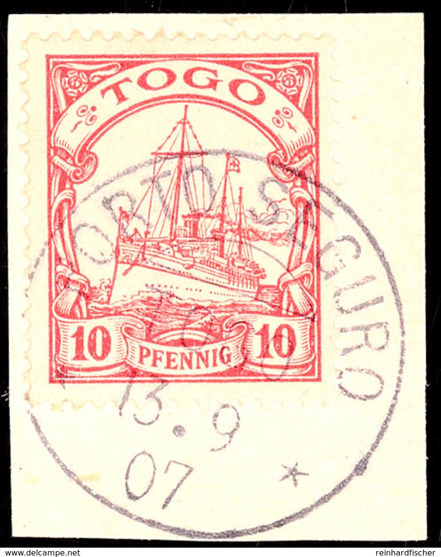 PORTO SEGURO 13 9 07, Klar Auf Briefstück 10 Pf. Kaiseryacht, Gepr. Mansfeld, Katalog: 9 BS - Togo
