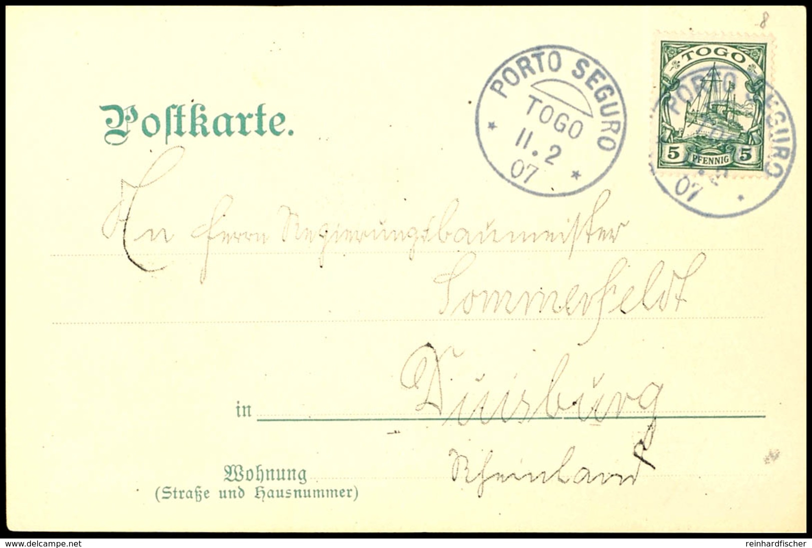 PORTO SEGURO, Graublauer Stempel Auf Ganzsache 5 Pfennig Grün, Sehr Gut Erhalten,  Michel/Arge 110,-, Katalog: P14 BF - Togo