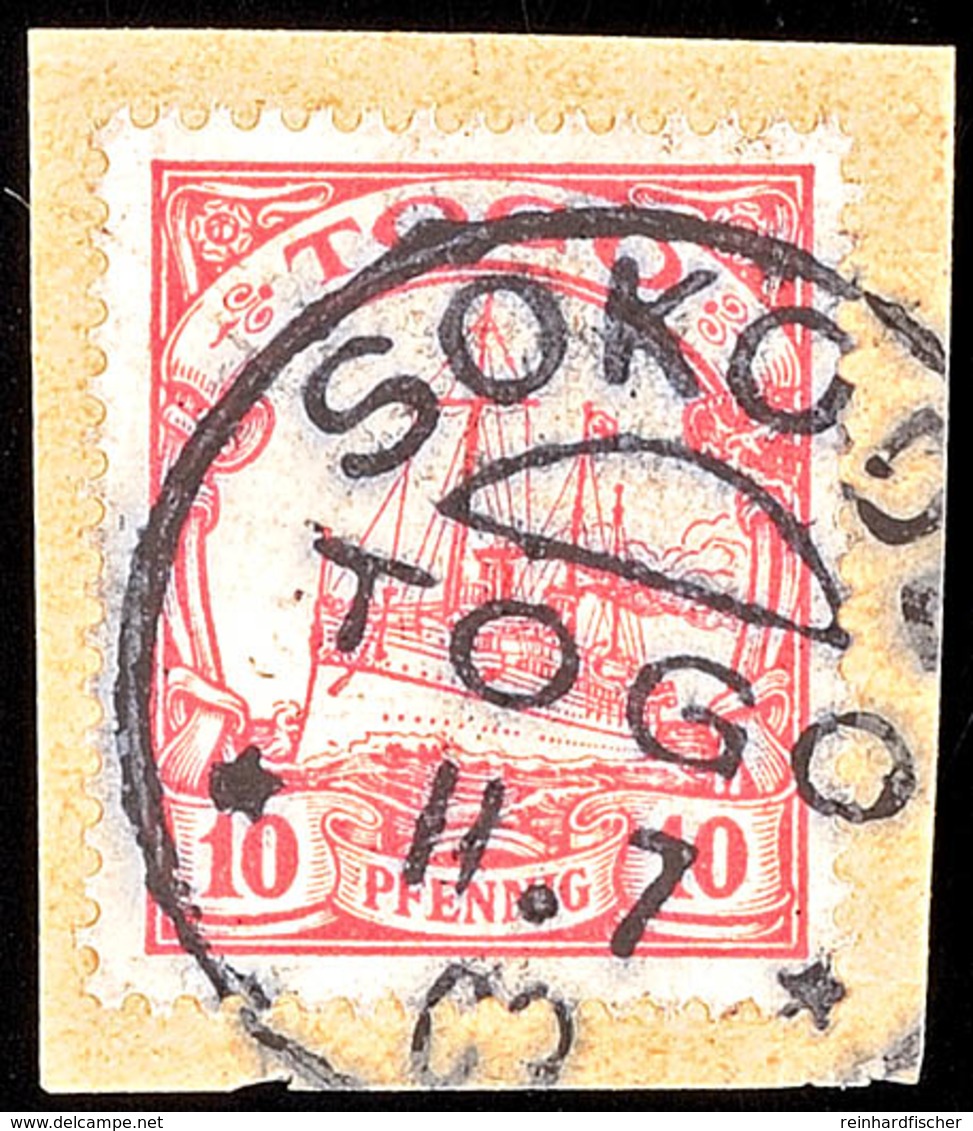 SOKODE 11 7 09, Klar Auf Briefstück 10 Pf. Schiffszeichnung, Katalog: 9 BS - Togo