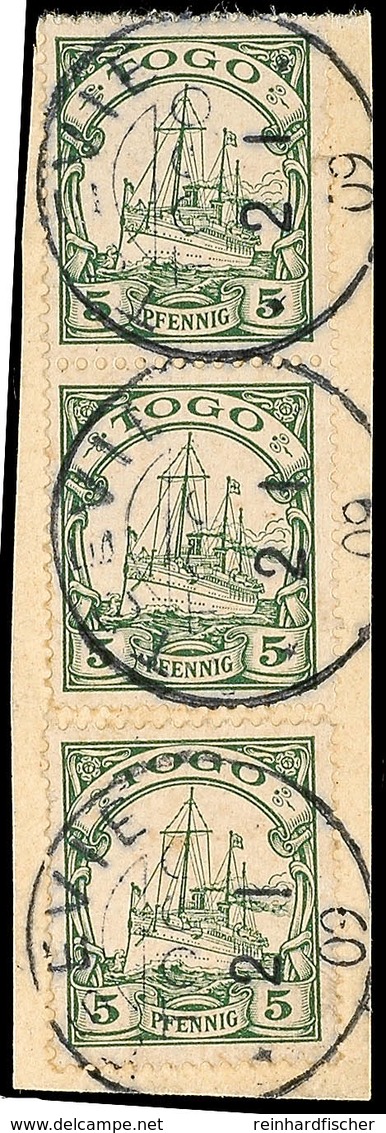 TSEVIE TOGO 2.1.09, 3x Recht Klar Und Fast Komplett Auf Pracht-Briefstück Mit 3x Mi.-Nr. 8,, Katalog: 8(3) BS - Togo