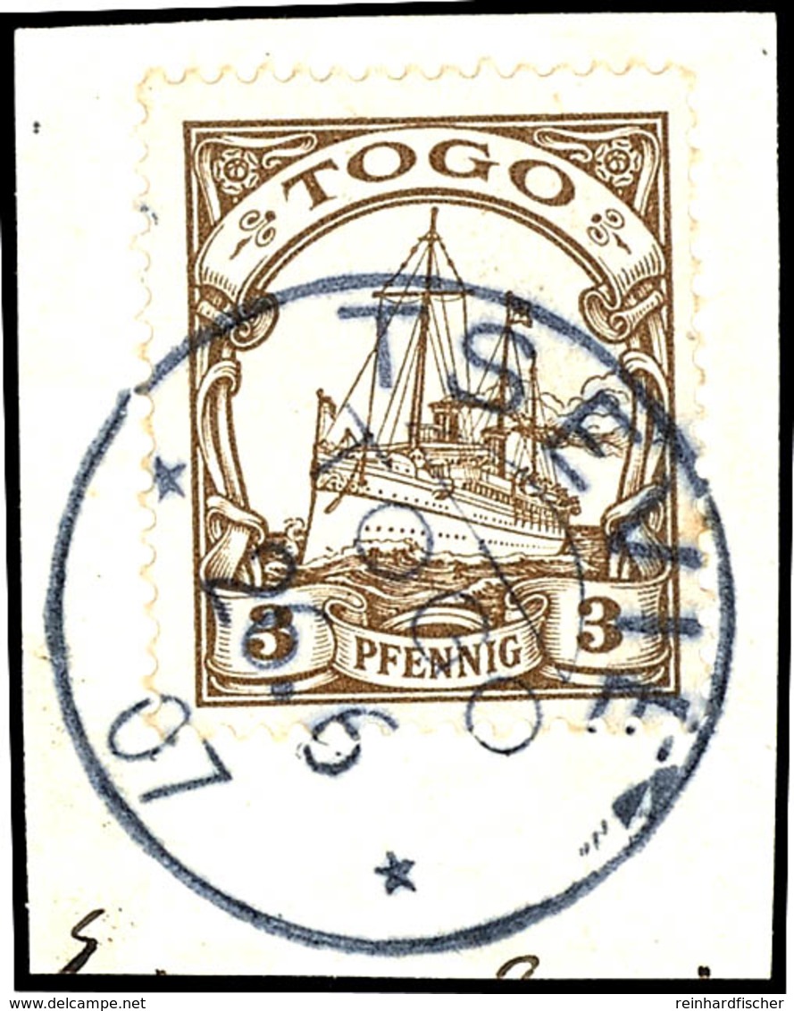 TSEVIE Auf 3 Pfennig Braun, Tadelloses Briefstück, Geprüft Eibenstein BPP, Katalog: 7 BS - Togo