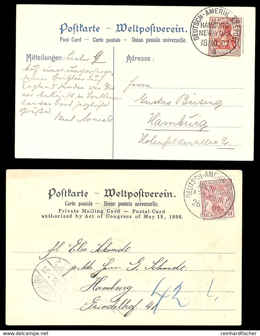 1901/07, DASP HAMBURG NEW-YORK A Und E, 2 Klare Abschläge Auf 2 Postkarten Vom 26.7. Bzw. 18.10. Nach Deutschland  BF - Andere & Zonder Classificatie