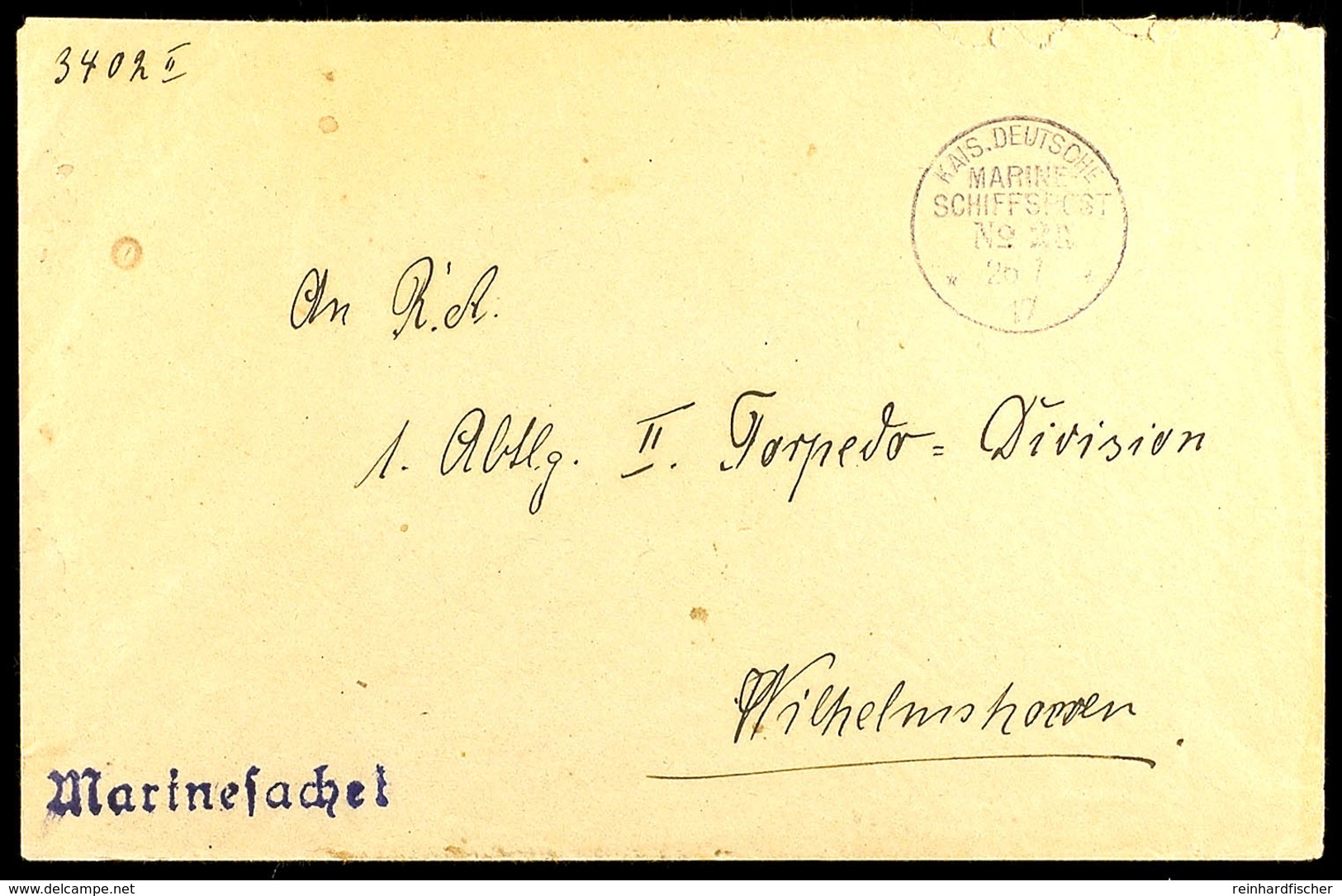 MSP No. 2a 26.7.17 (SMS Roon), Klar Auf Marinesachen-Brief Nach Wilhelmshaven  BF - Andere & Zonder Classificatie