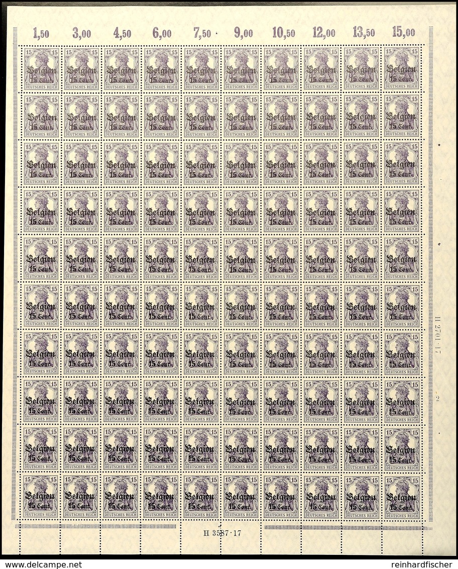 15 Cent Auf 15 Pfg Germania, Type BII, Kpl. Postfrischer Bogen Zu 100 Marken, Ur-HAN 2701.17 Und  Aufdruck-HAN 3587.17,  - Andere & Zonder Classificatie