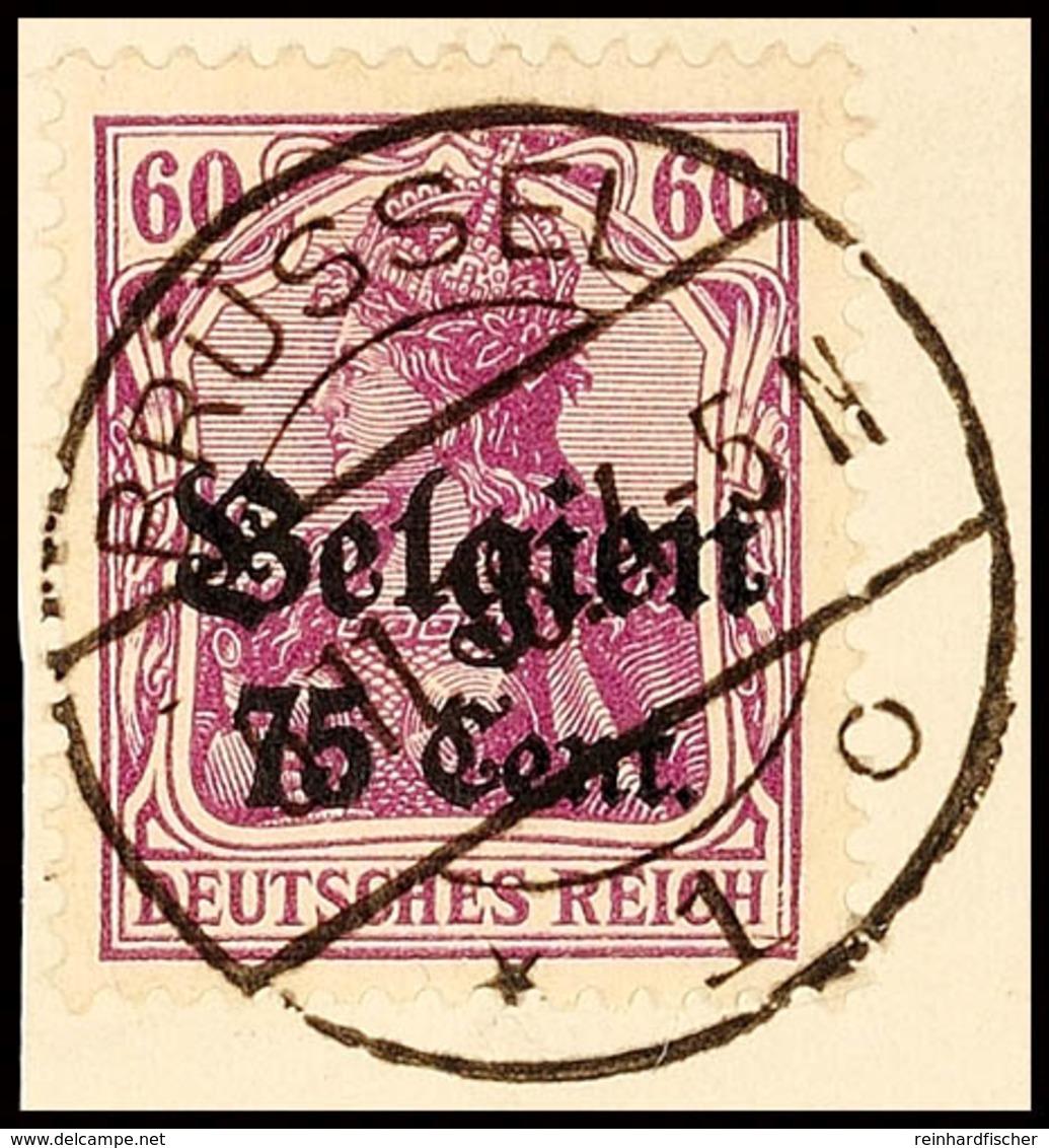 75 C. Auf 60 Pf. Germania Auf Briefstück, Ideal Klar Und Zentr. "BRÜSSEL 6.11.18", Gepr. Hey BPP, Mi. 50.-, Katalog: 21a - Andere & Zonder Classificatie