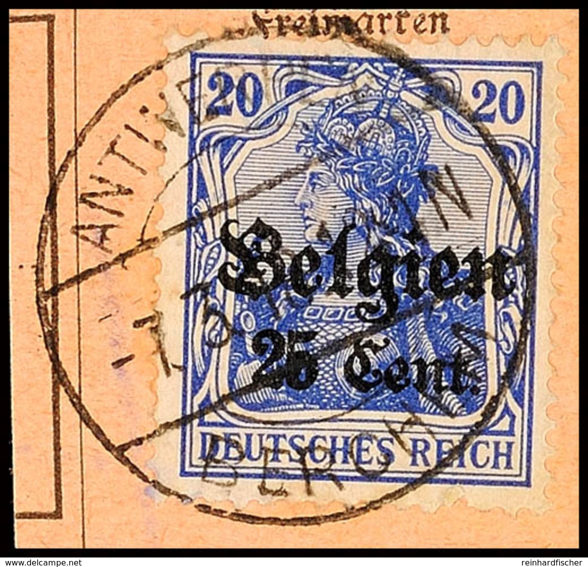 "ANTWERPEN BERCHEM 7.3.18", Klar Auf Paketkartenausschnitt, 25 C., Katalog: 18 BS - WWI