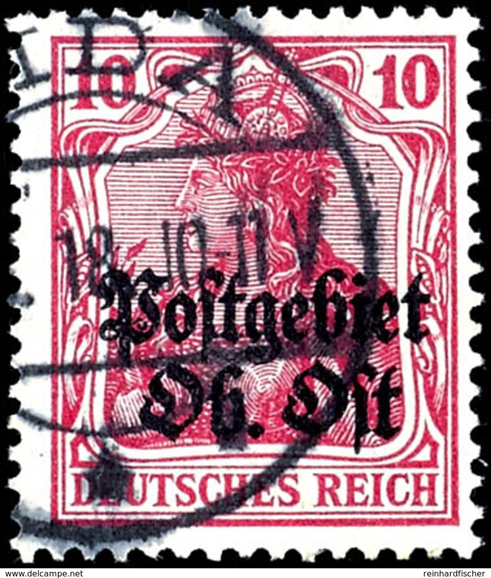 10 Pfg Germania In Der Seltenen Farbe Karmin Mit Aufdruck, Sauber Gestempelt, Gepr. Hey BPP, Mi. 90.-, Katalog: 5b O - Andere & Zonder Classificatie