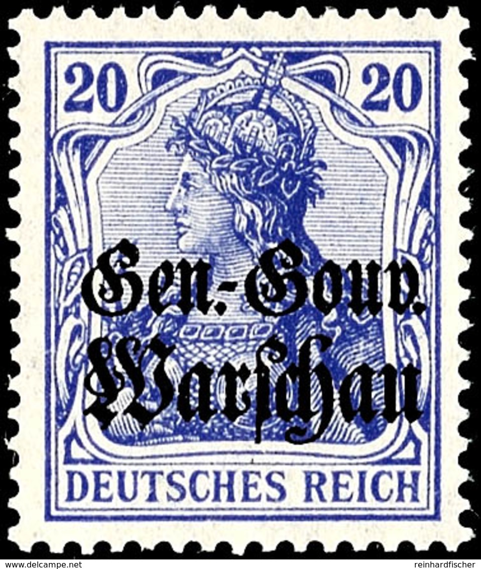 20 Pfennig Germania Mit Schwarzem Bdr.-Aufdruck, Dunkelviolettblau, Tadellos Postfrisch, Fotobefund Wasels BPP (2016): " - Andere & Zonder Classificatie