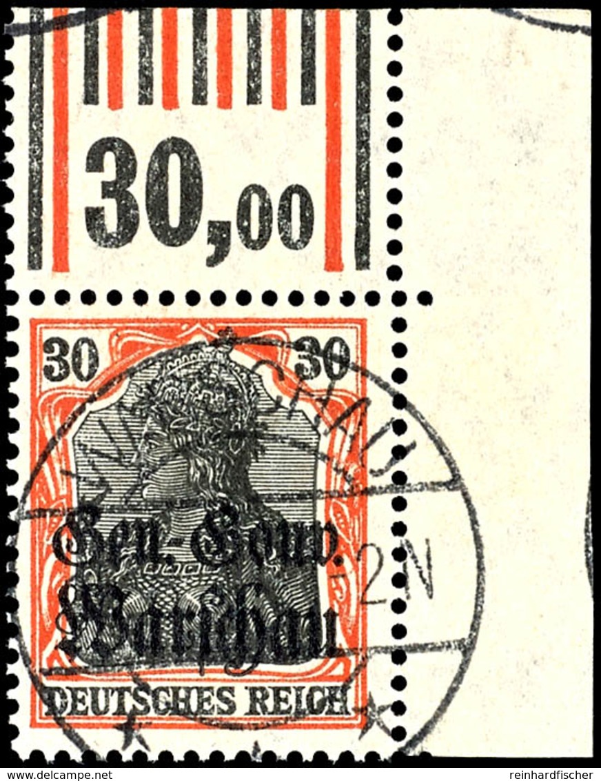 30 Pfg Germania Mit Mattem Aufdruck, Walzendruck - Eckrandmarke Oben Rechts (1'4'1/1'5'1), Ungefaltet, Ideal Gestempelt  - Andere & Zonder Classificatie