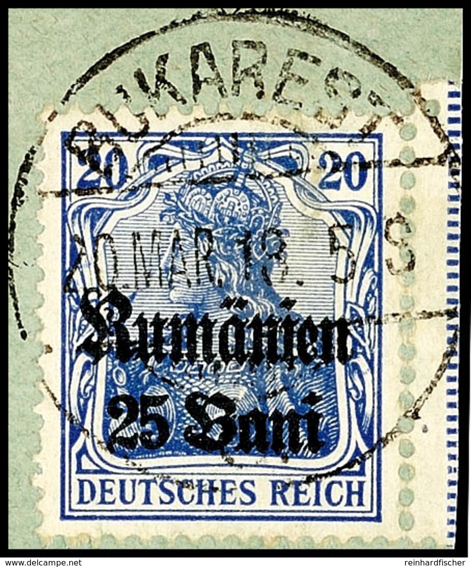 25 Bani Auf 20 Pfg Germania, C-Farbe, Tadellos Gestempelt Auf Briefstück, Gepr. Hey BPP, Mi. 150.-, Katalog: 11c BS - Roemenië