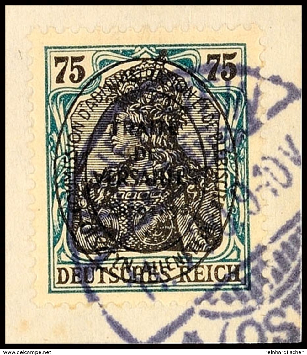 75 Pfg Germania Mit Ovalaufdruck, B-Farbe, Tadellos Gestempelt Auf Briefstück, Gepr. Hey BPP, Mi. 35.-, Katalog: 23b BS - Other & Unclassified