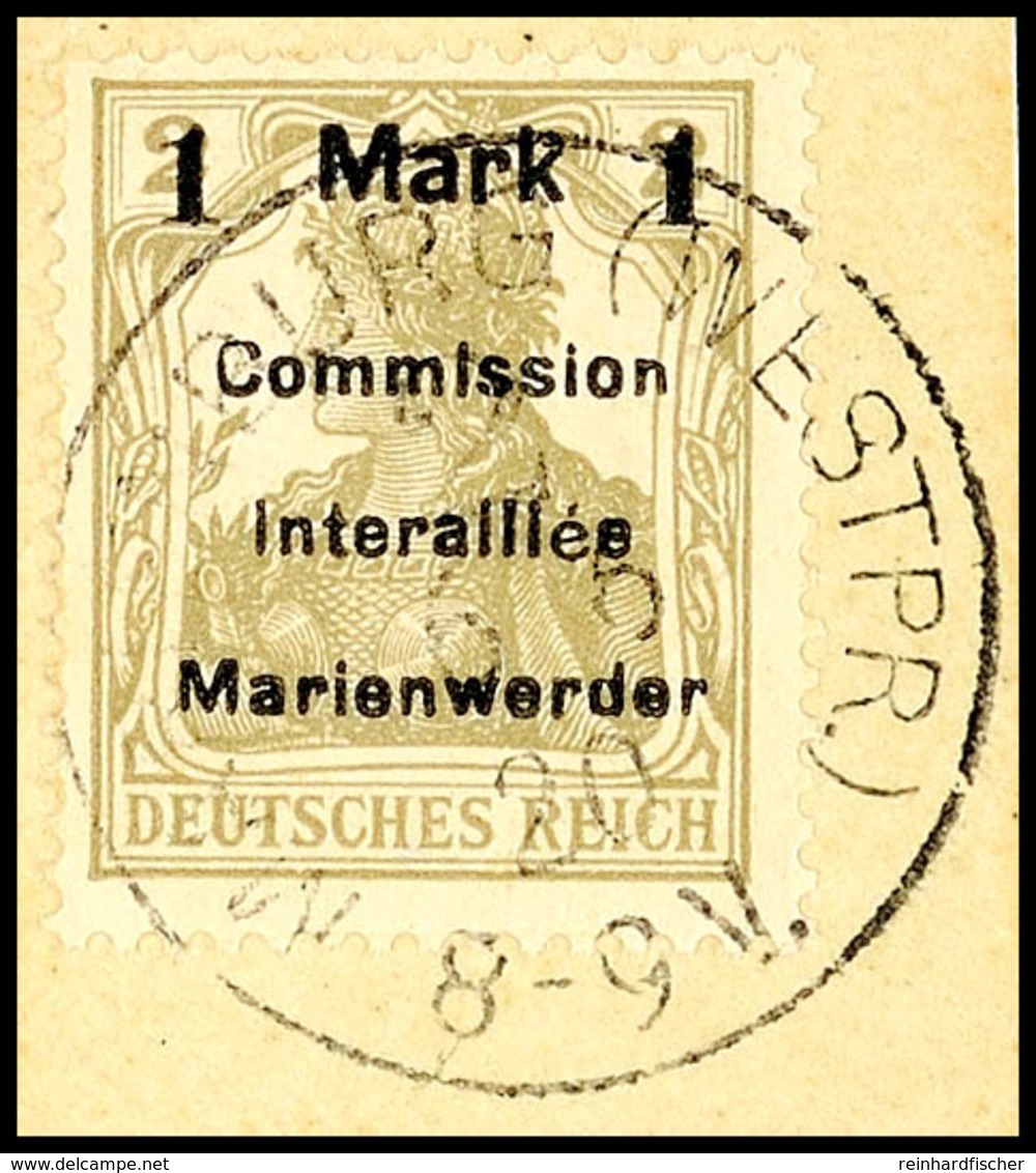 1 Mark Auf 2 Pfg Germania, Aufdruck In Type AIH, Tadellos Gestempelt Auf Briefstück, Gepr. Klein BPP, Mi. 150.-, Katalog - Other & Unclassified