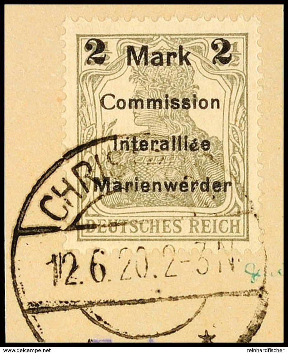 2 M. Auf 2 1/2 Pfg., Aufdrucktype AIIIa, Gestempelt "CHRISTBURG 12.6.20" Auf Briefstück, Tadellos, Geprüft Klein BPP Mi. - Other & Unclassified