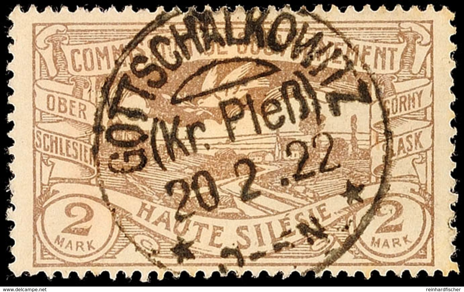 "GOTTSCHALKOWITZ (Kr. Pleß) 20.2.22", Kreisobersegmentstempel, Zentrisch Klar Auf 2 Mk Hüttenwerke, Stempelbewertung 60  - Andere & Zonder Classificatie