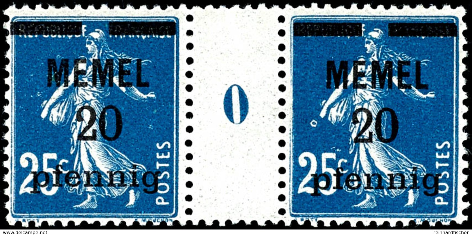 20 Pf A. 25 C. Säerin A-Farbe, Postfrisches Zwischenstegpaar Mit Ms "0", Gepr. Nagler VP, Mi. 160.-, Katalog: 20aMs0 ** - Memelland 1923