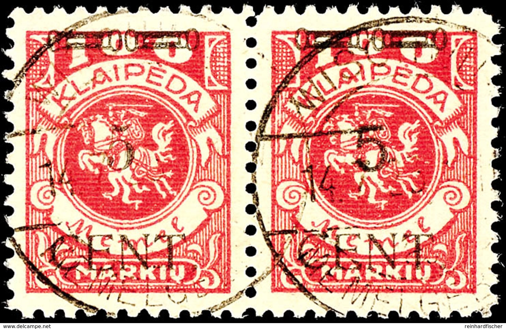 5 C Auf 100 M, Waag. Typenpaar Tadellos Gestempelt, Gepr. Klein BPP, Mi. 1.560.- (alter Ausruf 350), Katalog: 180W4 O - Klaipeda 1923