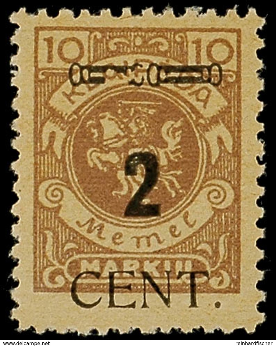 2 C. Auf 10 Mark Mit Aufdruckfehler "linker Zierbalken Zu 1/4 Unterbrochen", Ungebrauchtes Kabinettstück, Gepr. Dr. Pete - Klaipeda 1923