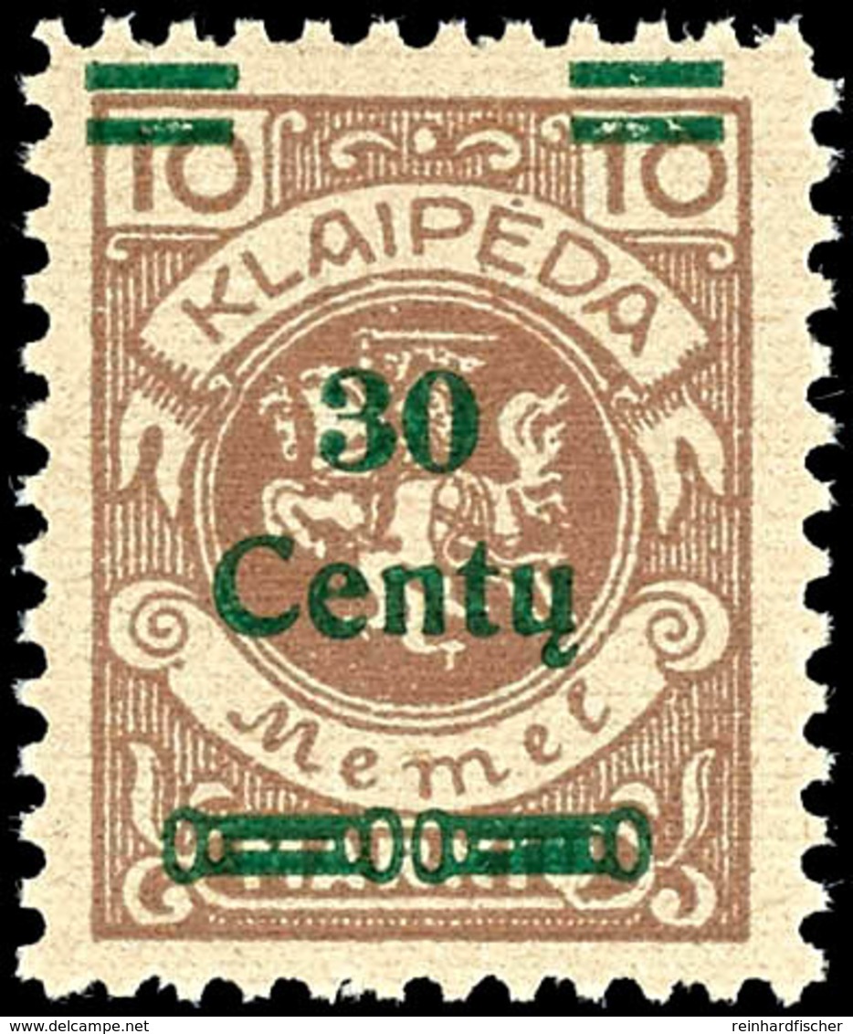 30 Cent Auf 10 Mark, Type I, Postfrisch, Tadellos, Unsigniert, Fotoattest Nagler VP, Mi. 250,-, Katalog: 222I ** - Klaipeda 1923