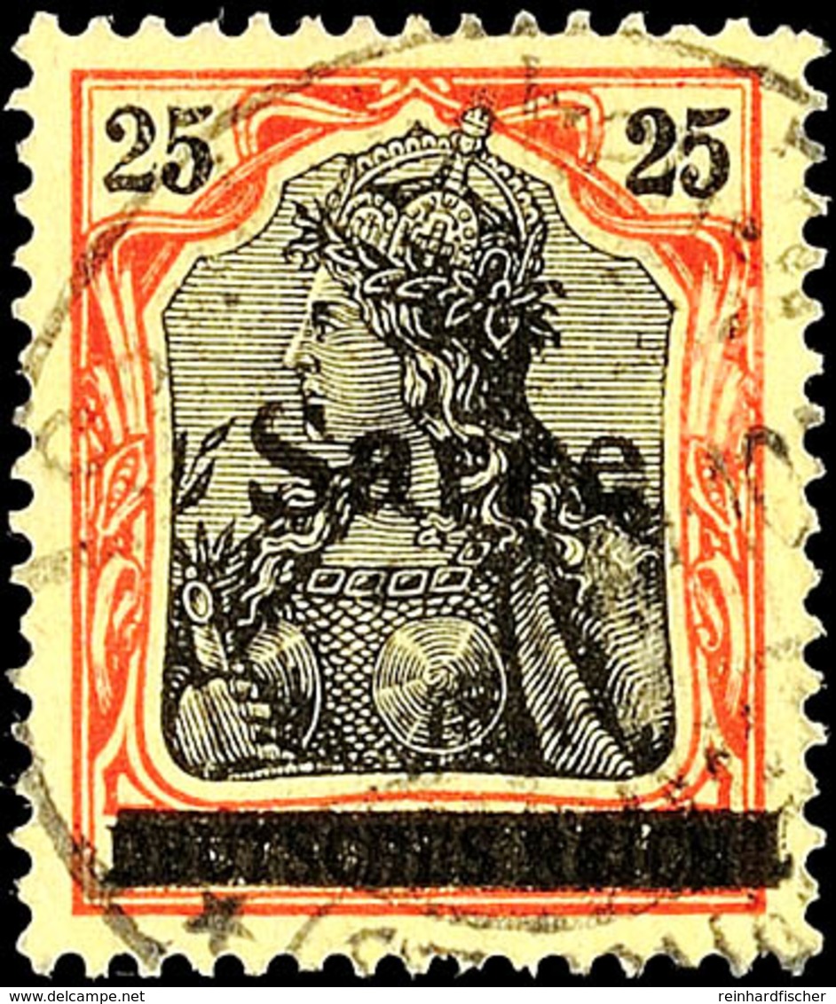 25 Pfg Germania In A-Farbe Mit Aufdruck "Sarre" In Type I, Aufdruckfehler M, Tadellos Gestempelt, Fotobefund Herbert Ney - Andere & Zonder Classificatie